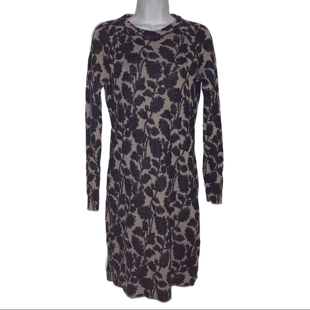 Loft Sweater Wool Blend Knit Dress Long Sleeve Crew Neck Textured M Tan Gray - Picture 2 of 7